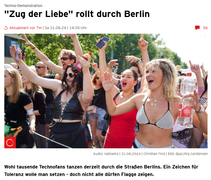 PeterBorbe's tweet photo. "Die Veranstalter der Technoparade rufen dazu auf, ein Zeichen für Toleranz,Vielfalt und Solidarität setzen."

Dieses "Toleranz, Vielfalt und Solidarität" ist ein Sekten-Mantra unserer Zeit. Fast schon surreal, wie es heute bei jeder Gelegenheit heruntergebetet wird. #ZugderLiebe https://t.co/HSMWG3hGeD