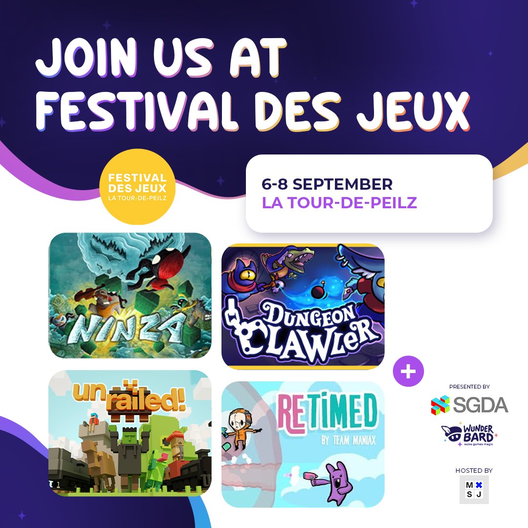 Wunderbard (@wunderbard_ch) on Twitter photo D-6 : FESTIVAL DES JEUX
Whether you’re into PvP or co-op games, you'll find Swiss titles that cater to your preferences!
Retimed <a href="/TeamManiax/">Retimed -Team Maniax</a>
Unrailed! from <a href="/IndoorAstronaut/">Unrailed 2: Back on Track🚂OUT NOW!</a>
See you tomorrow for the announcement of 2 new games! D-6 : FESTIVAL DES JEUX
Whether you’re into PvP or co-op games, you'll find Swiss titles that cater to your preferences!
Retimed <a href="/TeamManiax/">Retimed -Team Maniax</a>
Unrailed! from <a href="/IndoorAstronaut/">Unrailed 2: Back on Track🚂OUT NOW!</a>
See you tomorrow for the announcement of 2 new games!