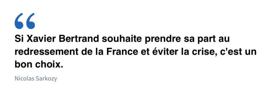 《 Si Xavier Bertrand souhaite prendre sa part au redressement de la France et éviter la crise, c'est un bon choix. 》
Propos plein de bon sens de NicolasSarkozy 
<a href="/xavierbertrand/">Xavier Bertrand</a> a les compétences et experiences pour faire consensus et agir pour l'intérêt général 
<a href="/NousFrance_fr/">Nous France</a>