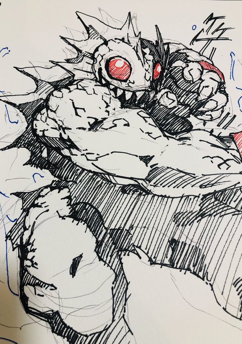 メンタルがダメなときはアナログお絵描きに限る、という事で悪魔超人アトランティス。腰蓑一枚で奇声をあげる半魚人、という容貌であの格好良さはどうかしていると思う。 