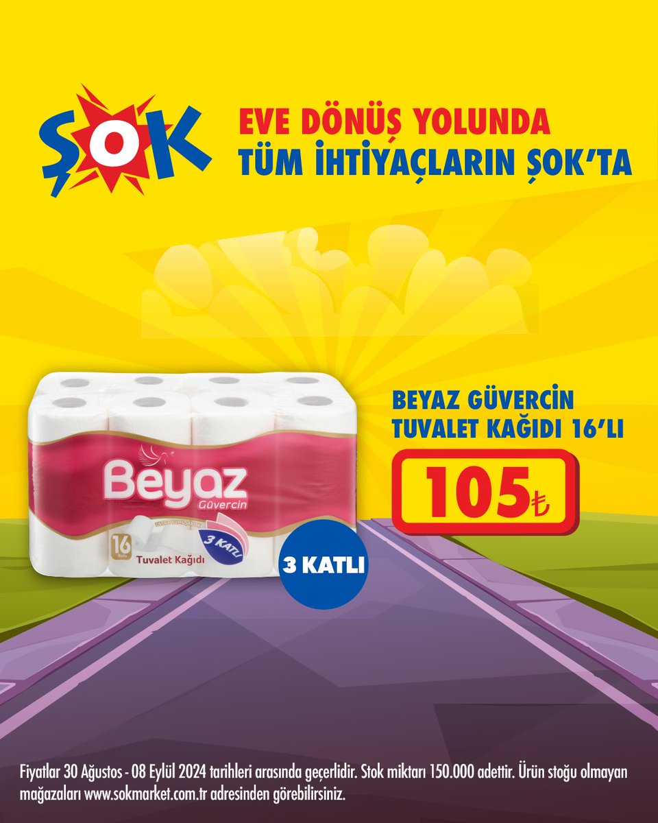 SokMarketler's tweet photo. Eve dönüş yolunda tüm ihtiyaçların #ŞOK’ta! 💛
Beyaz Güvercin 16’lı tuvalet kağıdı #ŞOKUcuz fiyatıyla hem #ŞOK’ta hem de #CepteŞOK’ta! 🤩
#BackToCity
https://t.co/aWD7W052mo https://t.co/iognPOJBK3