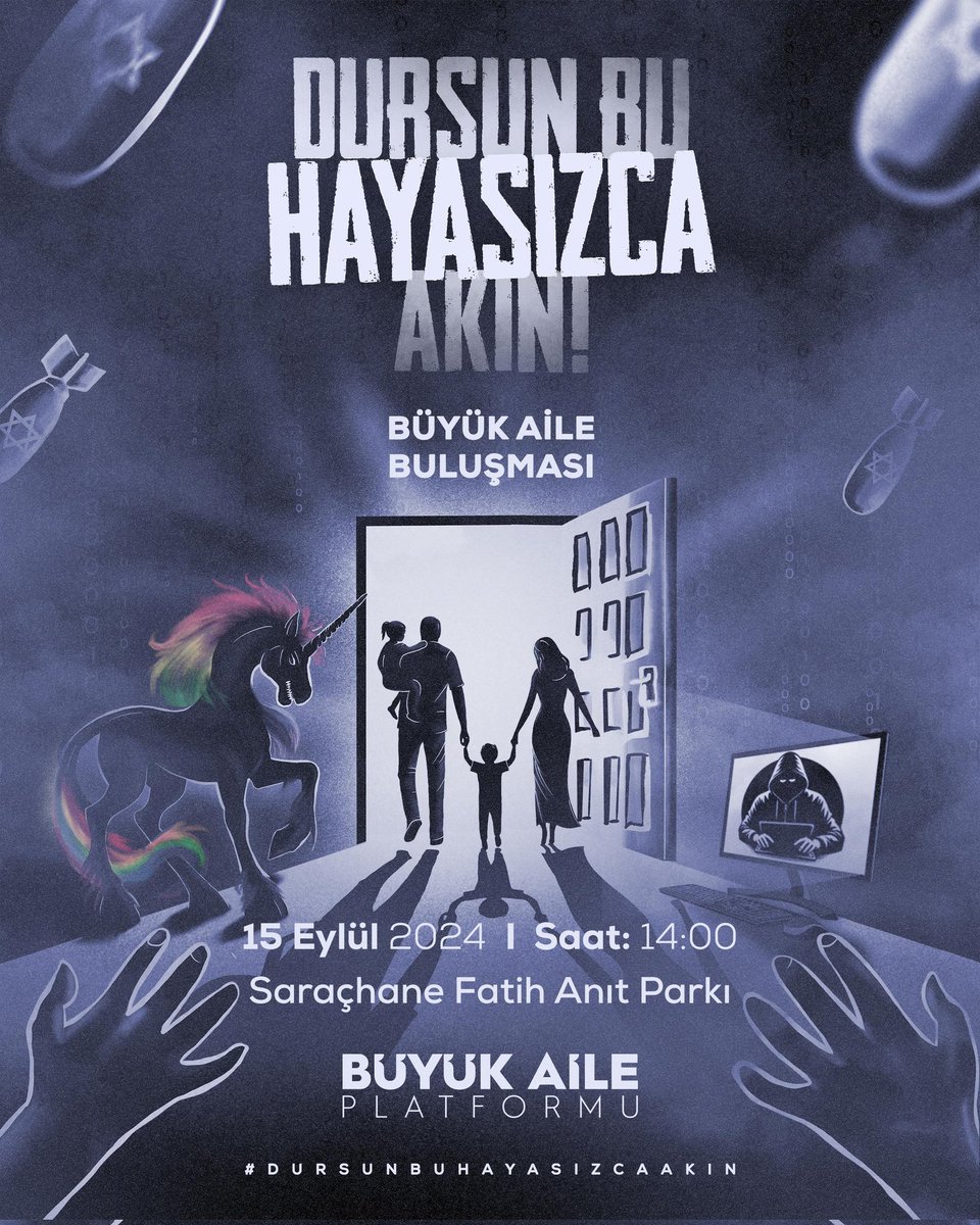 Küresel lobilerin LGBT baskı ve dayatmalarına karşı
15 Eylül'de Saraçhane'den Beyazıt'a yürüyor, geleceğimize sahip çıkıyoruz!
#DursunBuHayasızcaAkın