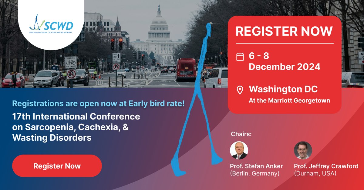 SCWDnews's tweet photo. Are you researching about sarcopenia, cachexia, and wasting disorders?
Join us for the 17th International SCWD Conference.Early bird rate until September 5,2024.
https://t.co/fRj6L7HjdC
#SCWDConference2024 #Sarcopenia #Cachexia #WastingDisorders https://t.co/ULnPPxw01h