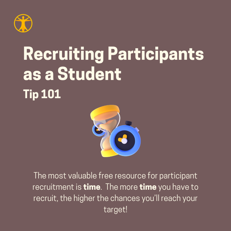 WeParticipated (@_weparticipated) on Twitter photo Prioritise time! Give yourself as much time as possible to recruit the participants you need! 
Start early! 🕝
#researchparticipants #research #researchstudy #weparticipated #takepartinresearch #paidresearch Prioritise time! Give yourself as much time as possible to recruit the participants you need! 
Start early! 🕝
#researchparticipants #research #researchstudy #weparticipated #takepartinresearch #paidresearch