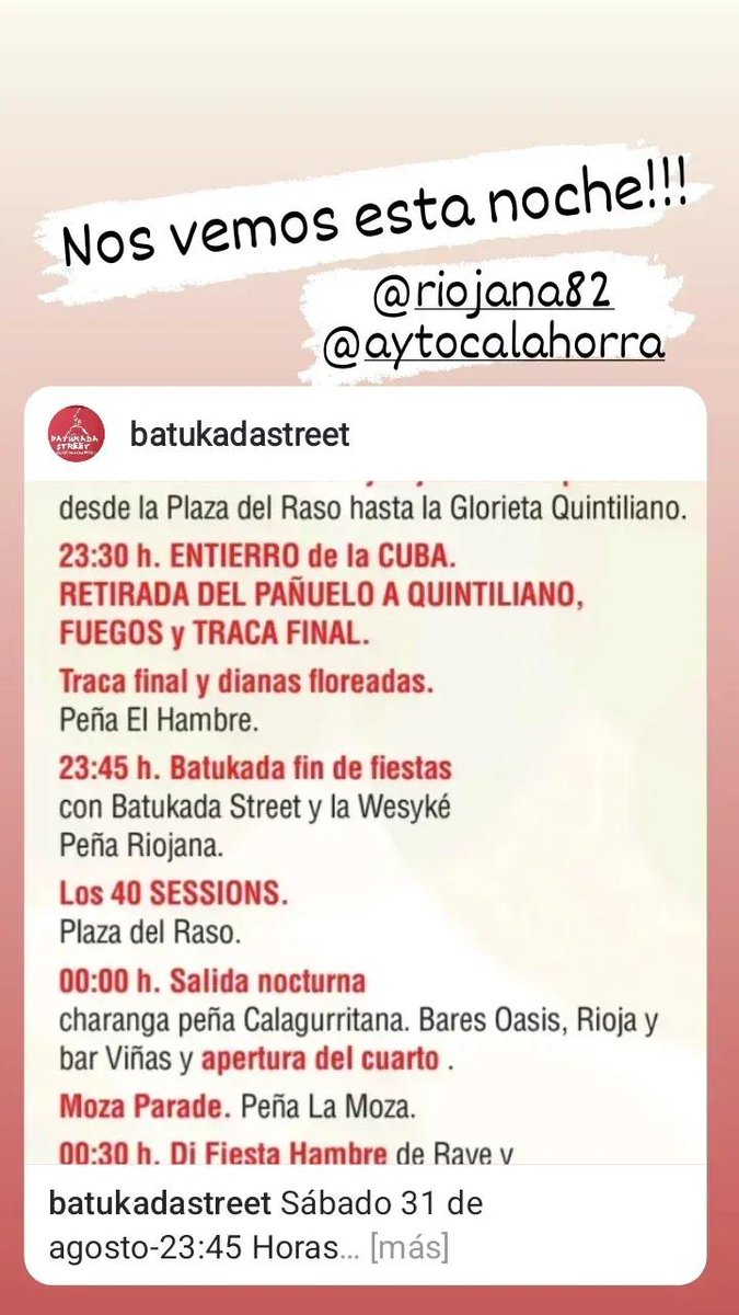 BatukadaStreet's tweet photo. Esta noche -23:45 Horas
 -CALAHORRA-  @riojana82 . #BatukadaStreet  #FiestasDeCalahorra #PeñaRiojana https://t.co/vbg8HQzeBp