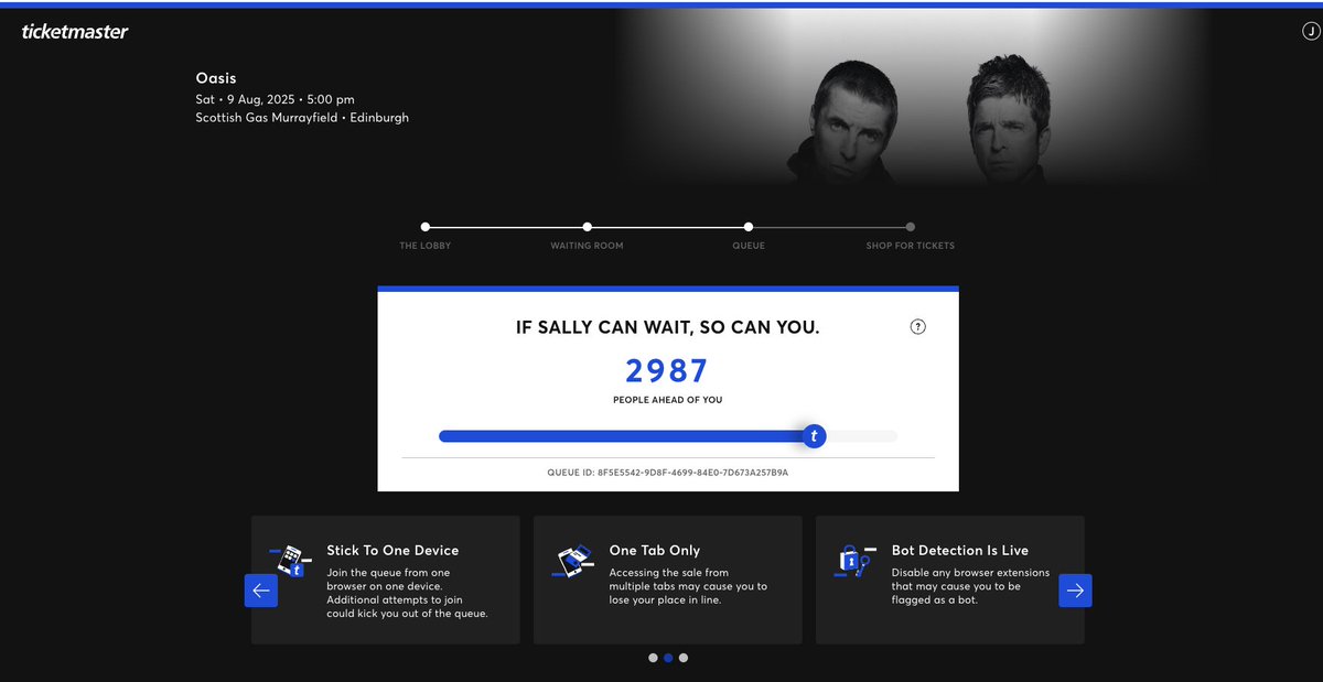 Ticketmaster queue messages know their audience...

#Oasis #oasisreunion #oasis2025 #OasisLive25 #oasisballot #Ticketmaster #Error503 #Wembley #HeatonPark #CrokePark #Twickets #GigsAndTours