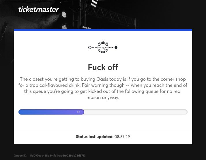 colmaclean's tweet photo. @TicketmasterUK @oasis #oasis #ticketmaster #ticketbastard https://t.co/6Fp3RaNOY0