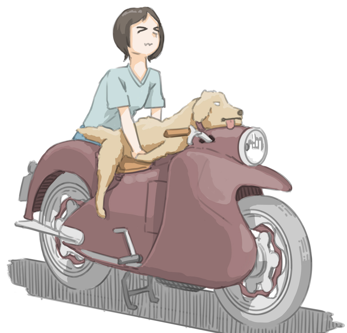 「「ここは君のベッドじゃないよーーー!」と言っている女子です。 (Moto Maj」|きわみらい@バイクJKのイラスト描きのイラスト