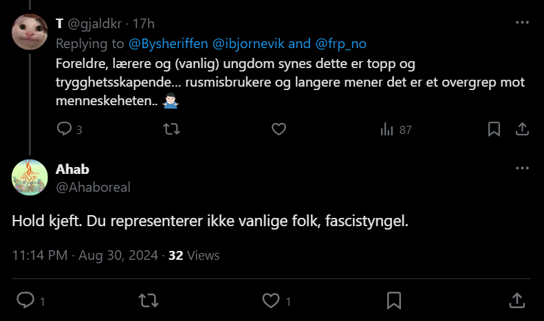 <a href="/ibjornevik/">Ingeborg Bjørnevik</a> har unngått å klippe med konteksten til <a href="/ahaboreal/">Ahab</a> sine tweets utklippene hennes

x.com/rusmumrikken/s…