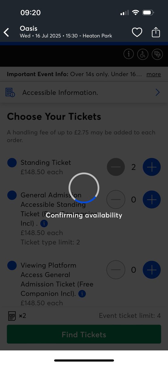MissMcVGeog's tweet photo. 3700th in the queue for tickets, thought I’d done and fell at the last hurdle. 

Stuck on this for an hour and a half until Ticketmaster completely crashed and put me to the back of the queue 

Some things aren’t meant to be 😭😭💔💔 https://t.co/9dg7SUvqdS