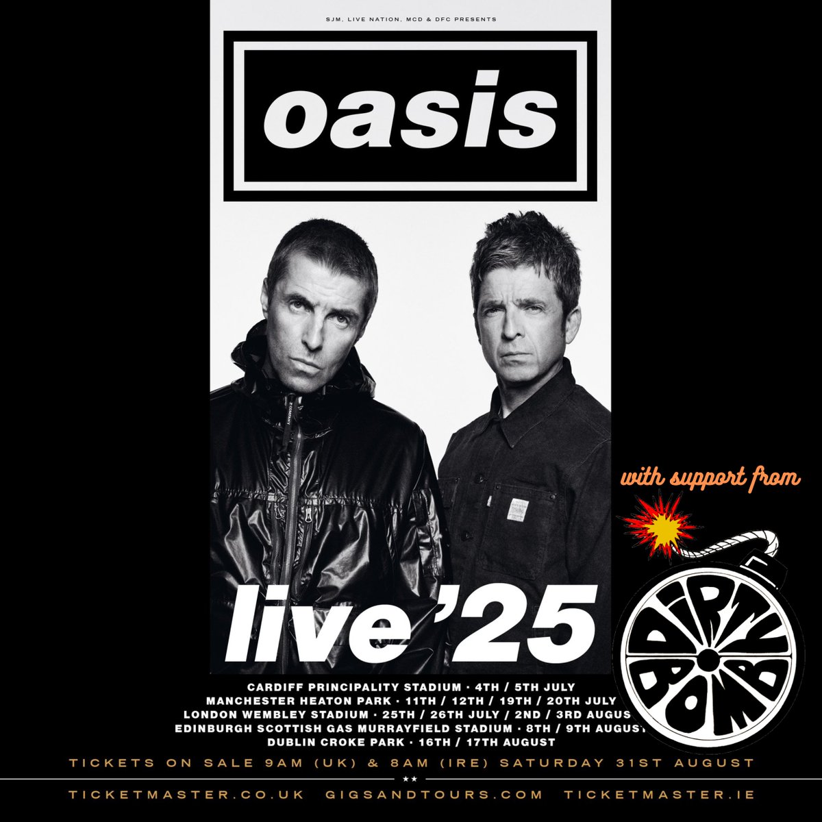 DirtyBombBand's tweet photo. Absolutely BUZZED to announce we're supporting Oasis at their reunion tour next year!!💣💣

Hopefully we'll still be together by then https://t.co/Xs5Zgp43Ed