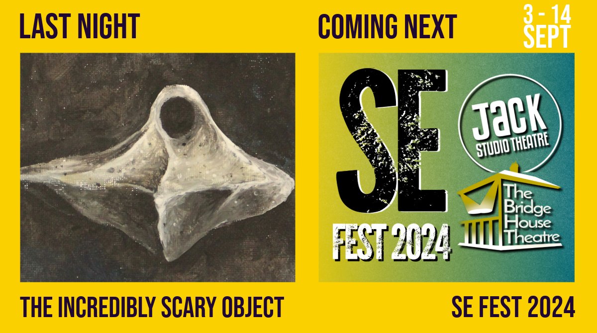 It’s the last night of award-nominated ‘The Incredibly Scary Object’ by Sosij Productions 
Thank you to all the company <a href="/ScaryObjectPlay/">The Incredibly Scary Object</a>!
Grab a final ticket here: bit.ly/4etlu2H 
Up next is SE Fest - plenty of great shows to choose from. 
Info: bit.ly/3U2ivoB