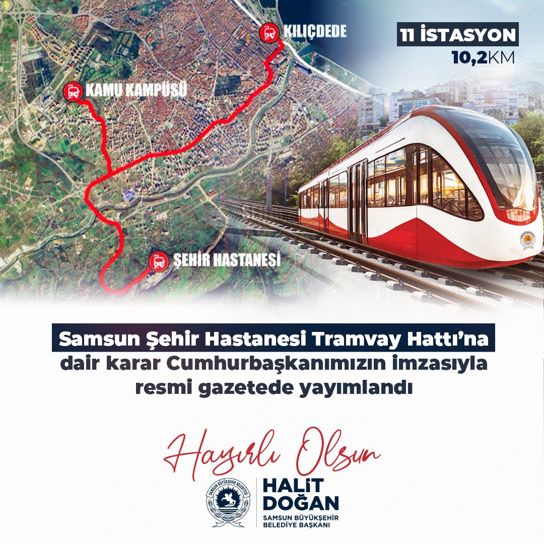 Samsun’umuz için müjde niteliğindeki bir karar Cumhurbaşkanımızın imzasıyla resmi gazetede yayımlandı..

📌Samsun Şehir Hastanesi ve Eğitim Araştırma Hastanelerine Tramvay Hattı’nın yapımının Ulaştırma ve Altyapı Bakanlığı tarafından üstlenilmesine dair karar Cumhurbaşkanımızın