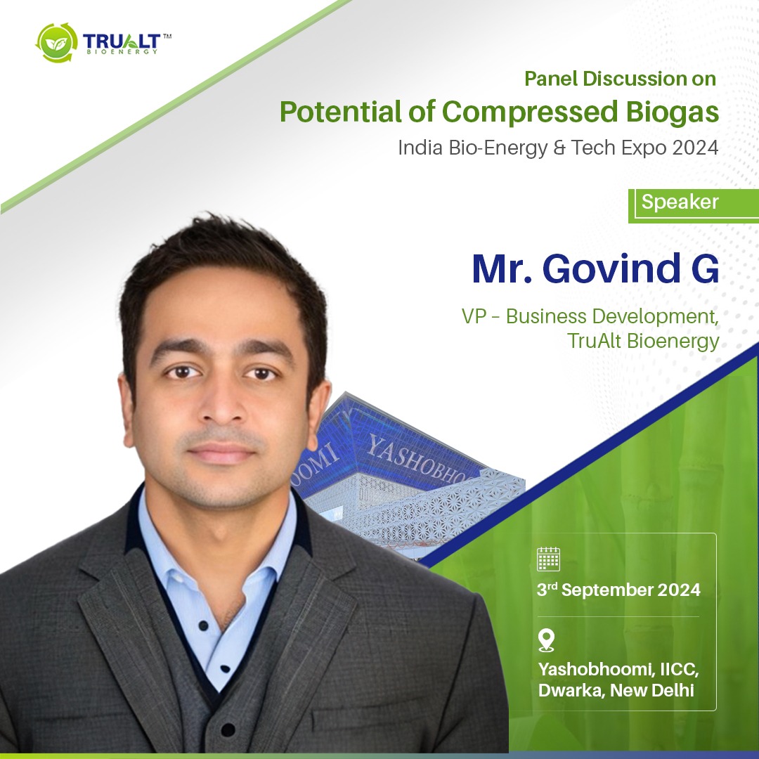 TruAlt Bioenergy (@trualt_bio) on Twitter photo Govind G, our VP of Business Development, will be speaking at a panel discussion on 'Potential in Compressed Biogas.' Join us as he shares his insights on how #compressedbiogas is paving the way for a #greenerfuture and #sustainableenergy solutions. <a href="/IndianIfge/">Indian Federation Of Green Energy (IFGE)</a> #greenenergy Govind G, our VP of Business Development, will be speaking at a panel discussion on 'Potential in Compressed Biogas.' Join us as he shares his insights on how #compressedbiogas is paving the way for a #greenerfuture and #sustainableenergy solutions. <a href="/IndianIfge/">Indian Federation Of Green Energy (IFGE)</a> #greenenergy