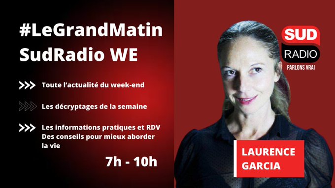 Garcia1Laurence's tweet photo. Demain dans le #GMWE @SudRadio Le débat politique avec @fogiesbert et @YoannGillet  La petite philo de l’été de @VincentCespedes  L’air du temps avec @Guerin_Serge.  Et aussi Le Journal des sports @l2ker @ChaudelV A demain pour la dernière matinale estivale! https://t.co/QOYLoPIAuT