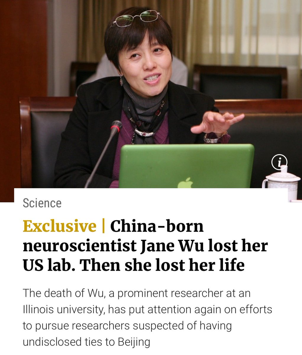 What a loss to science and to the world, as Jane Wu, another Chinese scientist gets targeted by McCarthyism in the United States. scmp.com/news/china/sci…