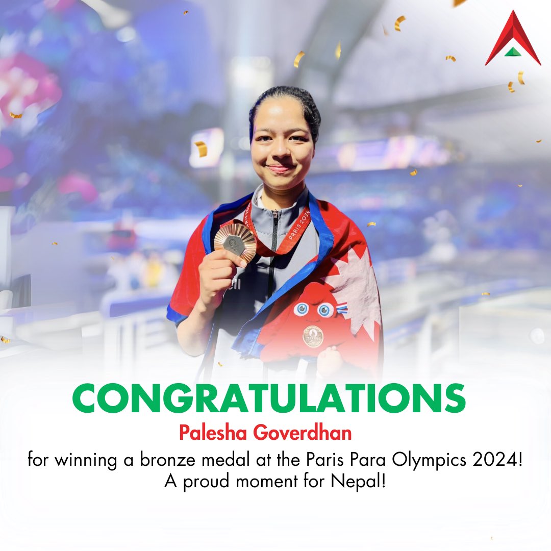 nabilbank's tweet photo. Nepal's pride! Palesha Goverdhan has brought home a bronze medal from the Paris Para Olympics 2024! Your dedication and hard work have made Nepal proud.

PC: https://t.co/Rvyj5QSCYB
#NabilBank #TogetherAhead https://t.co/i5SXNk8djj