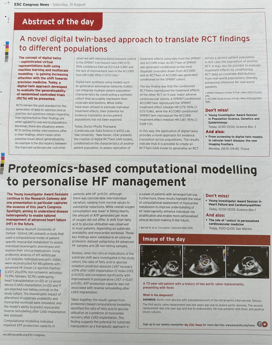 Rohan Khera (@rohan_khera) on Twitter photo Congrats to <a href="/PhyllisTweets/">Phyllis Thangaraj</a> <a href="/cards_lab/">CarDS Lab</a>, featured as #ESC2024 Abstract of the Day.
Digital Twins of Randomized Clinical Trials to Enable Personalized and Adaptable Inference being presented today at noon!
Work with <a href="/VasishtSumukh/">Sumukh Vasisht Shankar</a> <a href="/ekoikonomou/">Evangelos K. Oikonomou</a> <a href="/YaleCardiology/">Yale Cardiology</a> <a href="/YaleMedPSTP/">YaleMedPSTP</a> Congrats to <a href="/PhyllisTweets/">Phyllis Thangaraj</a> <a href="/cards_lab/">CarDS Lab</a>, featured as #ESC2024 Abstract of the Day.
Digital Twins of Randomized Clinical Trials to Enable Personalized and Adaptable Inference being presented today at noon!
Work with <a href="/VasishtSumukh/">Sumukh Vasisht Shankar</a> <a href="/ekoikonomou/">Evangelos K. Oikonomou</a> <a href="/YaleCardiology/">Yale Cardiology</a> <a href="/YaleMedPSTP/">YaleMedPSTP</a>