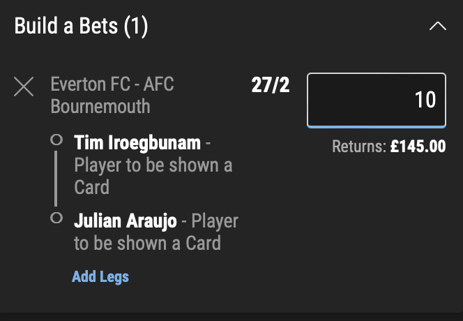 TheCardDealer's tweet photo. 🔵 NAP & NEXT BEST DOUBLE 🔴

BEST PRICED @ BWIN > https://t.co/TM7ugLWKBZ

NAP (Iroegbunam) - 8 cards & 64 fouls across just 30.1 domestic league 90s. 7 fouls already in the PL this season.

NB - (Araujo) : 30 cards in just 103.5 domestic league 90s, made a foul on first Bournemouth start, picked up 5 cards in 16.2 90s La Liga last year.

❤️ LIKE & RT & I'LL GIVE AWAY £20 CASH IF EITHER PLAYER GET CARDED.. 

#ad new customer offer t&c's apply 18+ https://t.co/ZfrZSdCmHf