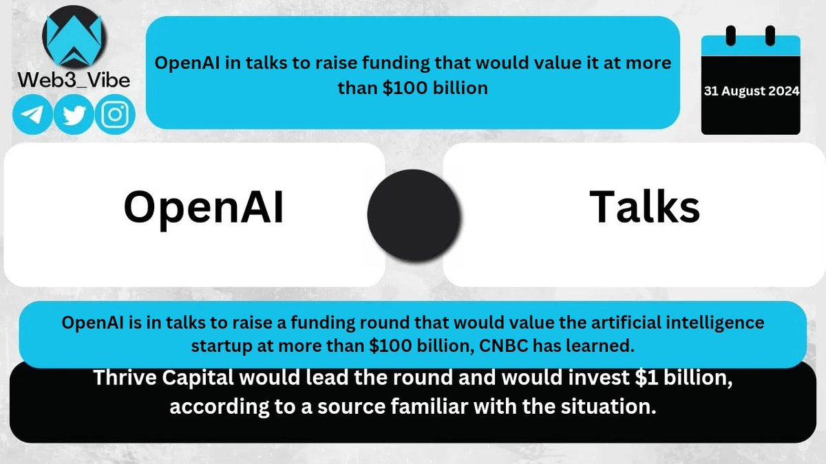 OpenAI in talks to raise funding that would value it at more than $100 billion

cnbc.com/2024/08/28/ope…