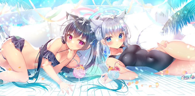 シロコとセリカの水着バカンス🍹
#ブルーアーカイブ
#BlueArchive 
#まむのえ 