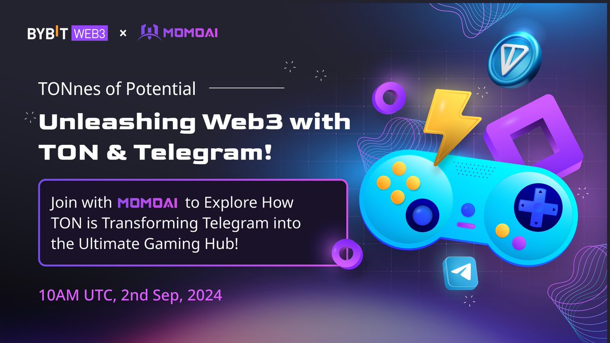 MomoAI☮️🥝 (@metaoasis_) on Twitter photo #MomoAI x <a href="/Bybit_Web3/">Bybit Web3</a> ‼️48H Countdown‼️
🪩Don't miss the latest livestream featuring MomoAI in the spotlight!
🧐Discovering how TON is revolutionizing Web3 by onboarding Telegram's massive user base. 💥
📅 Livestream: 2 Sept 2024, 10am UTC
📍 Join Here: bybit.com/en/press/live/… #MomoAI x <a href="/Bybit_Web3/">Bybit Web3</a> ‼️48H Countdown‼️
🪩Don't miss the latest livestream featuring MomoAI in the spotlight!
🧐Discovering how TON is revolutionizing Web3 by onboarding Telegram's massive user base. 💥
📅 Livestream: 2 Sept 2024, 10am UTC
📍 Join Here: bybit.com/en/press/live/…