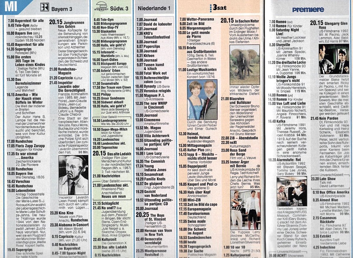 Bayern, Südwest 3, 3sat und Premiere vor 30 Jahren.