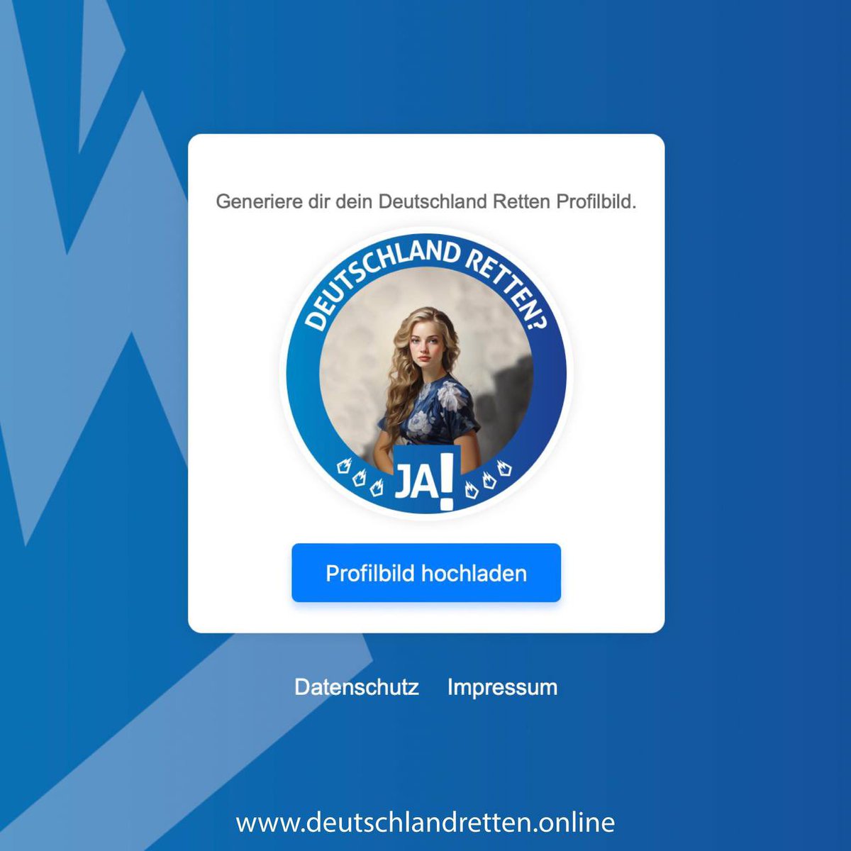 Können wir Deutschland noch retten? JA!

Nichts einfacher als das. Am Sonntag in Sachsen und Thüringen mit beiden Stimmen AfD wählen! 🗳️ 

Wer gleich noch andere motivieren will, nutzt einfach unseren Profilbildgenerator:

deutschlandretten.online