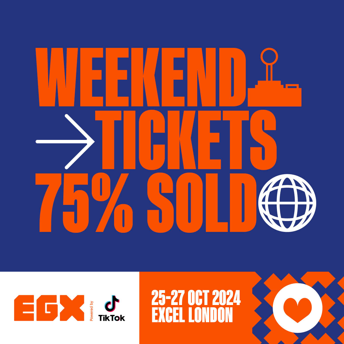 EGX's tweet photo. EGX ticket update 🚨

3-day weekend tickets are now 75% sold! Make sure to grab yours now so you don't miss out 👀

Buy tickets: https://t.co/nL3a5RAuhT https://t.co/ZUMpEbQAJ4
