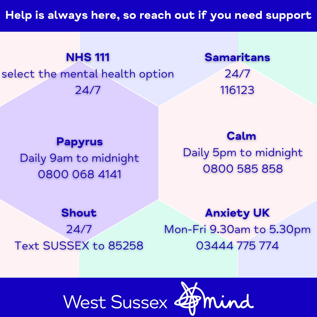 We know mental health doesn't have a schedule, so here are some useful contact numbers for services that are available when we are not. 

Seeking help can be daunting, but friendly, non-judgemental support is out there, so please reach out if you, or someone you know, is in need.