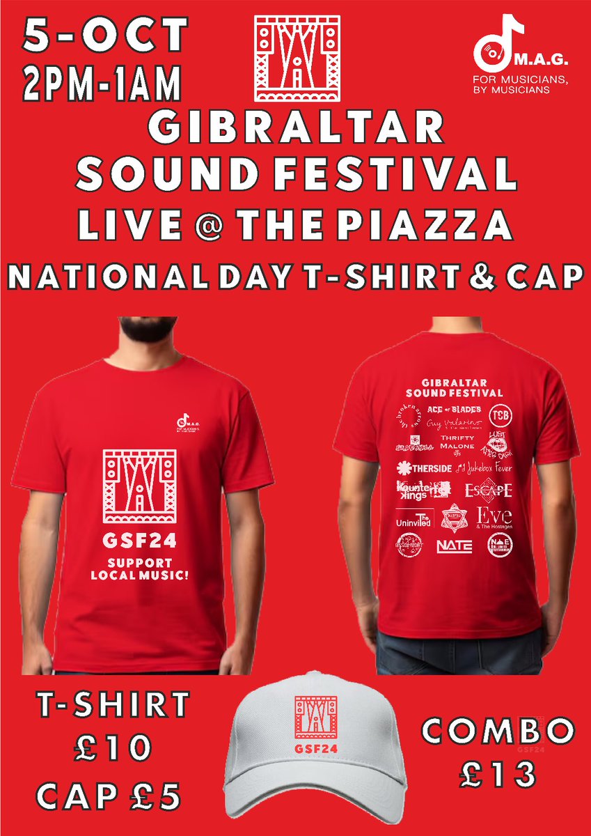 Gibraltar Sound Festival (@gibsoundfest) on Twitter photo SUPPORT LOCAL MUSIC AND AT THE SAME TIME WEAR YOUR COLOURS FOR NATIONAL DAY!!!!!!
You can buy it via Whatsapp 54029073 or next Saturday Morning at the ICC.
All funds will go towards our new premises which will help develop current and future musicians!!!!!!!
<a href="/visit_gibraltar/">Visit Gibraltar</a> SUPPORT LOCAL MUSIC AND AT THE SAME TIME WEAR YOUR COLOURS FOR NATIONAL DAY!!!!!!
You can buy it via Whatsapp 54029073 or next Saturday Morning at the ICC.
All funds will go towards our new premises which will help develop current and future musicians!!!!!!!
<a href="/visit_gibraltar/">Visit Gibraltar</a>