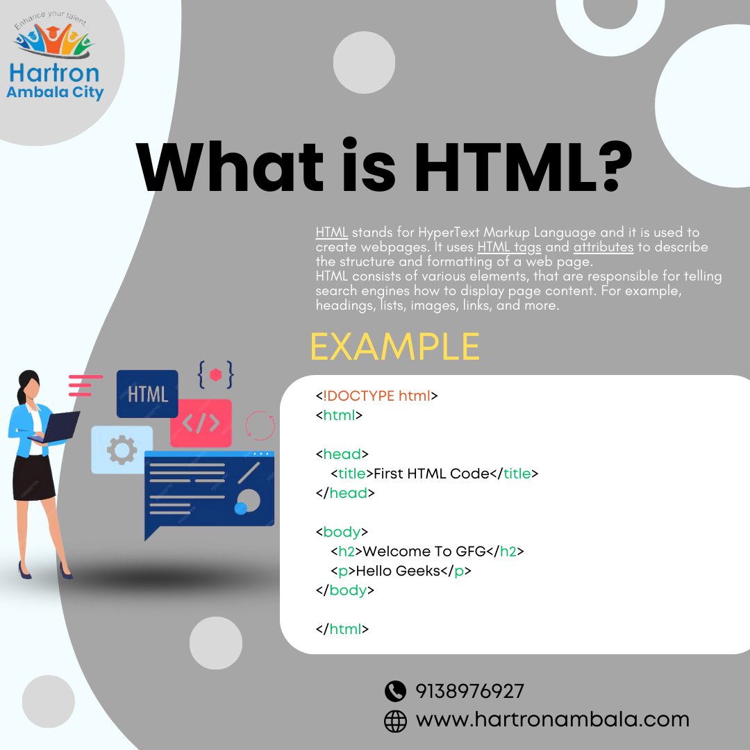 cityhartron's tweet image. Want to master web development? Start with HTML! Learn the building blocks of web pages and create your own stunning websites. HTML is the foundation for everything you'll do in web development. Enroll in our HTML courses today! #WebDesign #HTMLCourse #LearnToCode #HartronAmbala