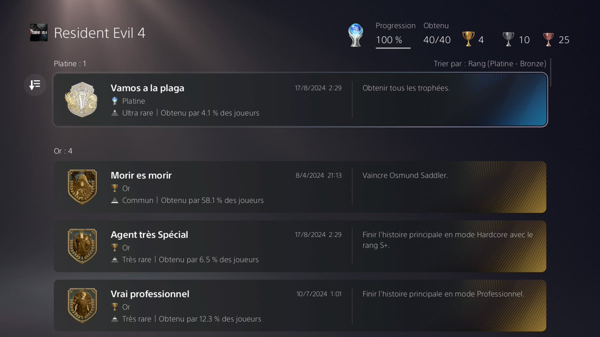 KarmaRotto's tweet image. Trophée Platine 🏆 
Resident Evil 4 - PS5