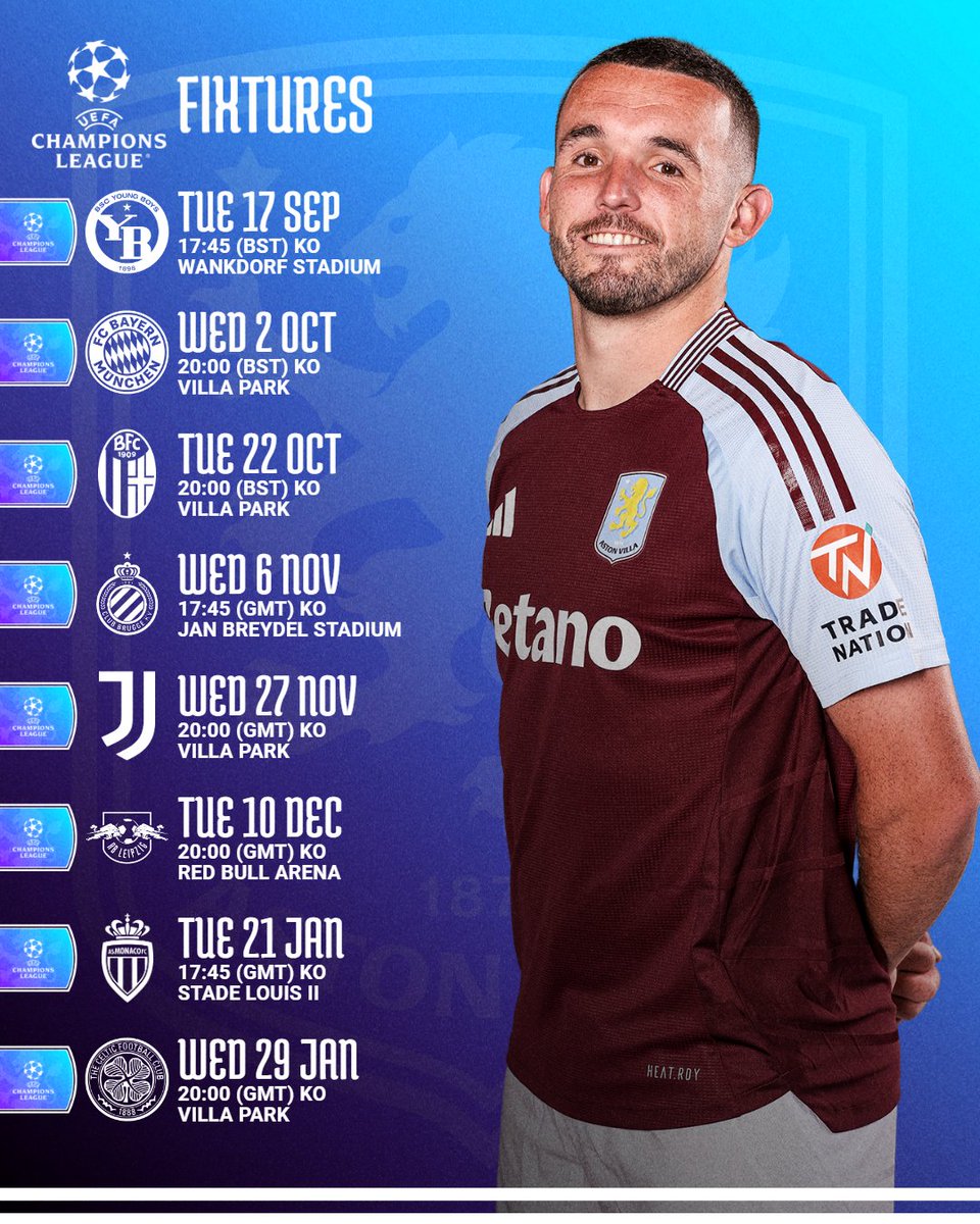AVFCOfficial's tweet image. The dates and times for our @ChampionsLeague fixtures are officially set! 🤩

#ChampionsLeague || #UpTheVilla
