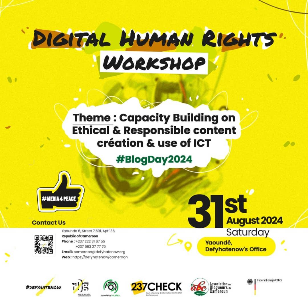 Ravi de participer à cet atelier sur les Droits de l'Homme et le digital, organisé par <a href="/DefyhatenowWCA/">#defyhatenow West & Central Africa</a> en partenariat avec <a href="/BloggersCM/">Asso Blogueurs CMR 🇨🇲</a>

A cette occasion, j'effectuerai une présentation sur les Droits de l'Homme et l'éthique dans la création de contenus web