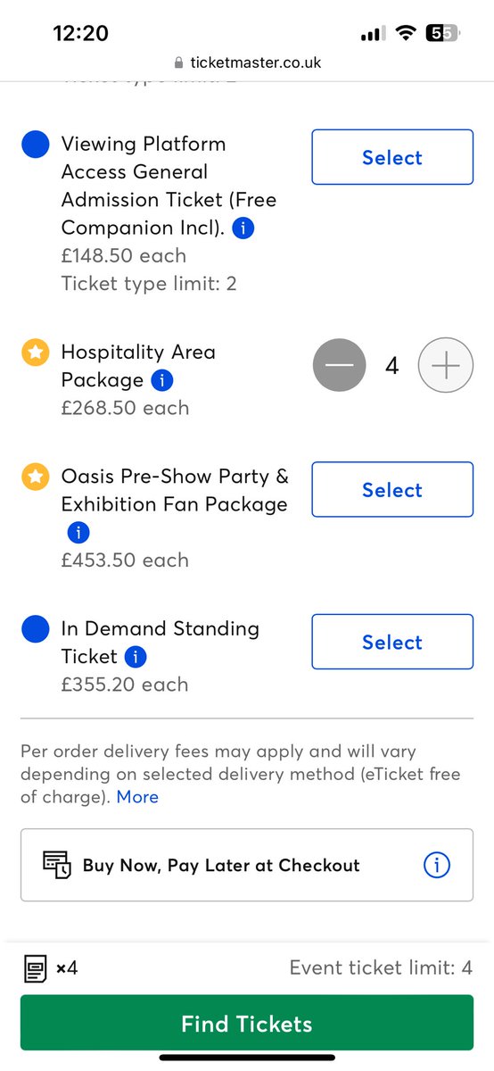 Paulrobbins99's tweet photo. #oasis #ticketmaster fuck your concerts. Surge pricing to where you wouldn’t let me buy standing but would let me buy the extortionate “in demand” standing for nearly double.  That’s disgraceful. And you said you didn’t want fans ripped off buy upselling but doing it yourselves https://t.co/T8CrmEt5nJ