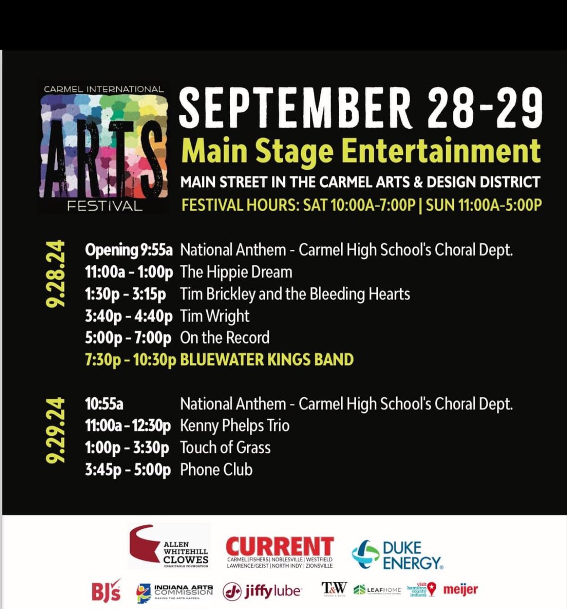 Carmel International Arts Festival has Talent!  Lots of Talent! 
Check out our Main Stage - Sept 28 and 29 in <a href="/CityOfCarmelIn/">City of Carmel, IN</a> <a href="/donfarrell2017/">Don Farrell</a> <a href="/JillGilmer1/">Jill A Gilmer</a> <a href="/BradOz/">Brad Osborne</a> <a href="/wilkinsonbros/">Wilkinson Brothers</a> <a href="/RandallCloe/">Randall Cloe</a> <a href="/megindy1/">MEG & Associates</a> <a href="/WonderWomanAmyP/">Amy Pauszek</a> <a href="/mark_ambrogi/">Mark Ambrogi</a>