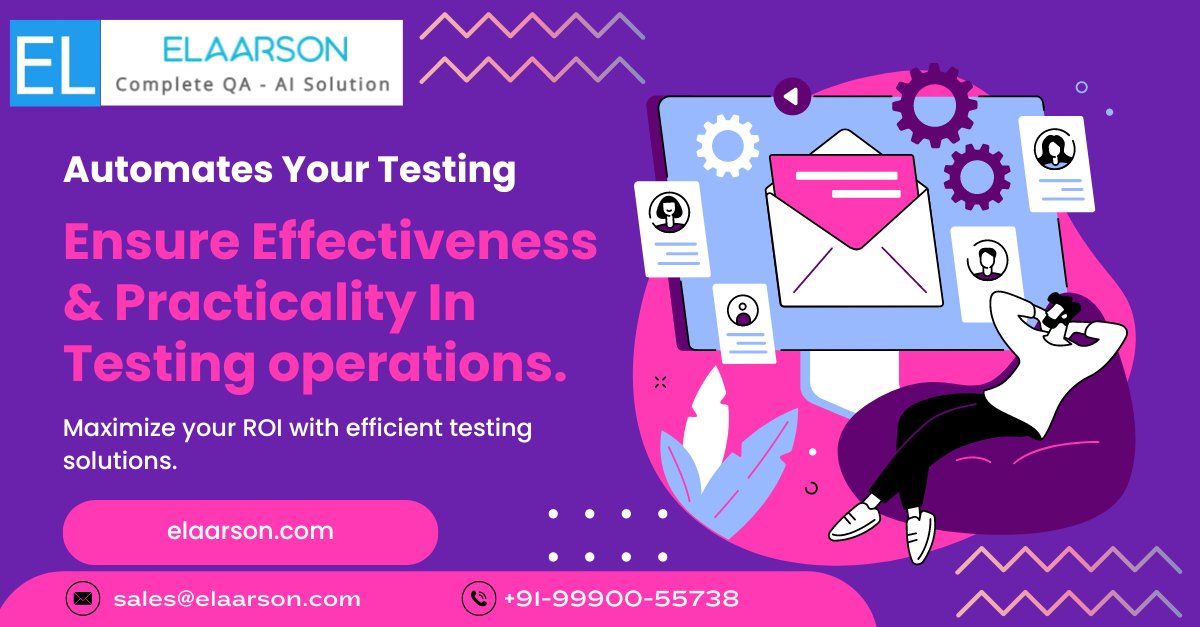 Automates Your Testing. Ensure Effectiveness &amp; Practicality In Testing operations. Maximize your ROI with efficient testing solutions.

elaarson.com

Contact Us: sales@elaarson.com

#api_testing, #bi_testing, #etl_testing, #software_testing, #testing, #elaarson