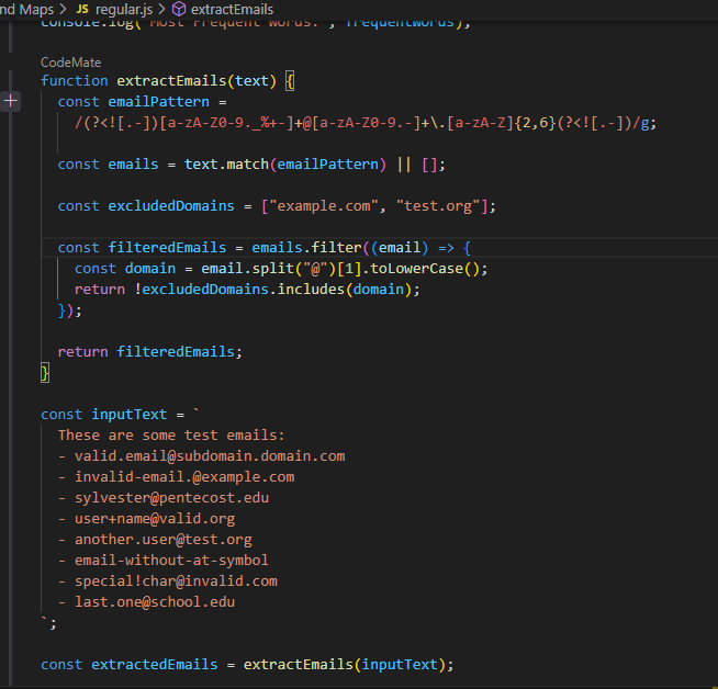 Sly_Softs's tweet photo. Day 47 of #100DaysOfCode: Regular Expressions! A function to extract valid emails, filtering out unwanted domain.

#EnrollWithSTS
@stechie_school https://t.co/CXDwXlb3yc