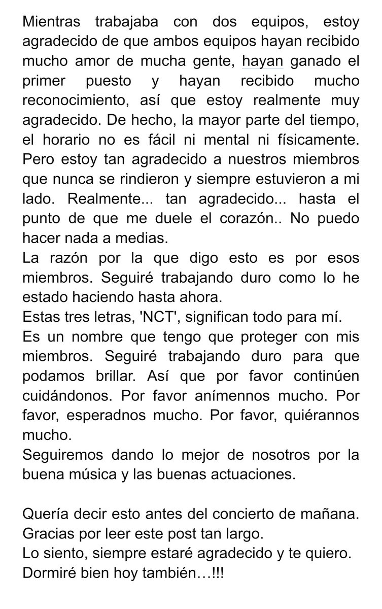 artaeoxo's tweet photo. traducción del bubble de haechan ☹️☹️

"este trabajo que empecé por amor al canto y al baile… es más importante que cantar y bailar y hay más cosas en las que pensar... por supuesto, todavía estoy aprendiendo..." https://t.co/E4zcPTAhaH