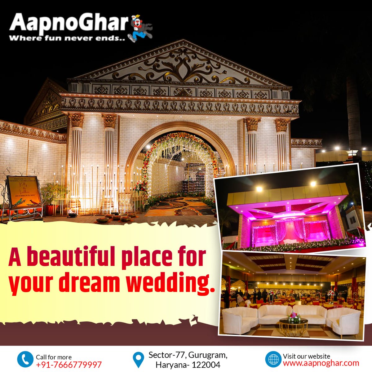 Unleash your dreams at #aapnoghar #resort. A haven of beauty for your special day, where elegance and romance intertwine.
🌐aapnoghar.com📲7666779997
#resortvibes #wedding #weddingday #weddings #weddingnight #Trending #TrendingNow #Gurgaon #venue #fashion #love #bride