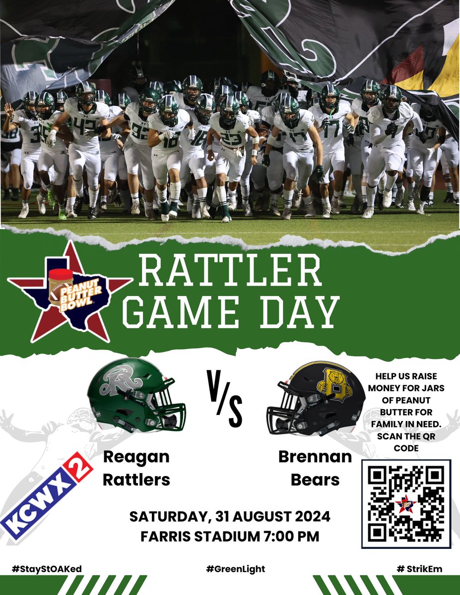 🚨 🚨 GAME DAY 🚨 🚨 
The rattlers are going bowling! Peanut Butter Bowling that is!!! Be there tonight as we take on the Brennan Bears and help us raise money for families in need! 
Come Early, Be Loud, Stay Late, Wear Green. See you under the Lights! #StrikeEm 🐍