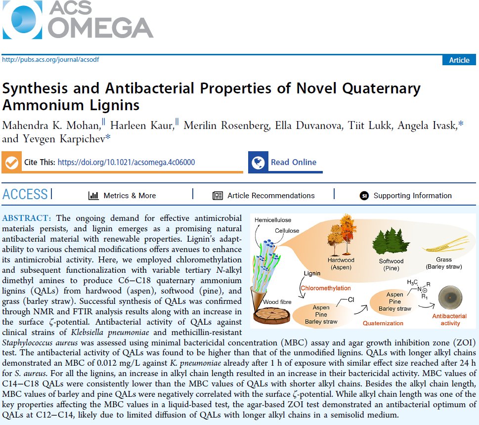 One more piece of our hard work on #lignin_valorisation to design effective antimicrobial materials has been accepted by American Chemical Society #ACS_Omega. Cheers to the entire team for the fantastic achievement 🎉🥂
