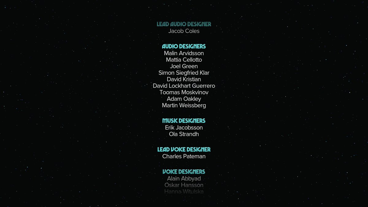 Now that #StarWarsOutlaws is released I just wanted to say what a privallege it's been to work alongside such talented audio peeps to deliver an immersive star wars experience. Truly proud of what we accomplished!