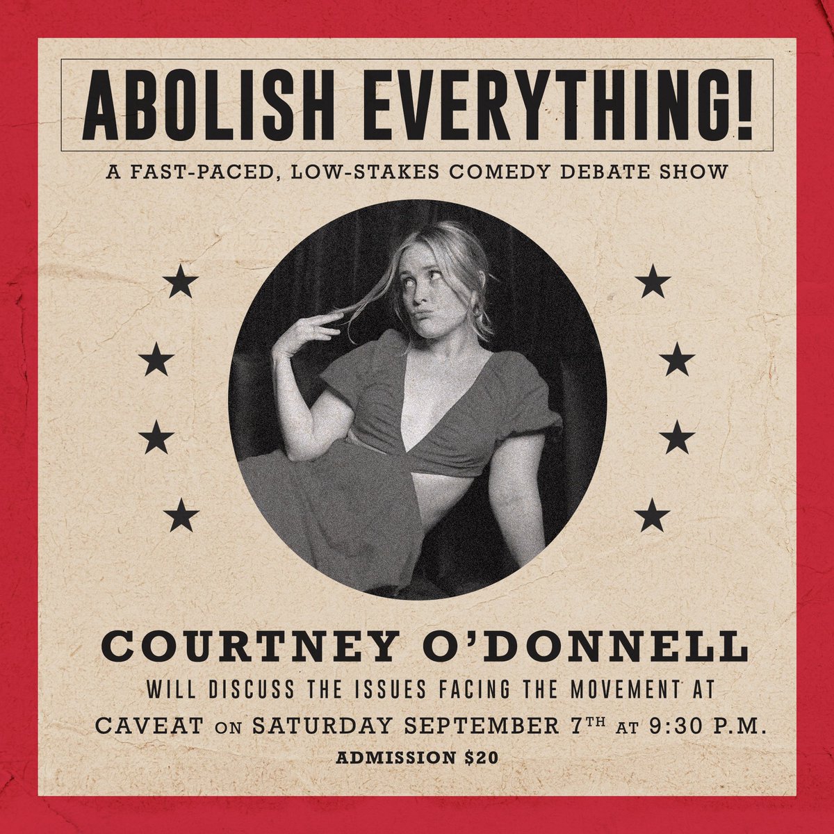 Chandler Dean (@chandlerjdean) on Twitter photo Bicoastal queen <a href="/thisiscourtnay/">Courtney O’Donnell</a> makes her Abolish Everything debut in ONE WEEK!
Promo code: abolishcourtney
Tix: caveat.nyc/events/abolish… Bicoastal queen <a href="/thisiscourtnay/">Courtney O’Donnell</a> makes her Abolish Everything debut in ONE WEEK!
Promo code: abolishcourtney
Tix: caveat.nyc/events/abolish…