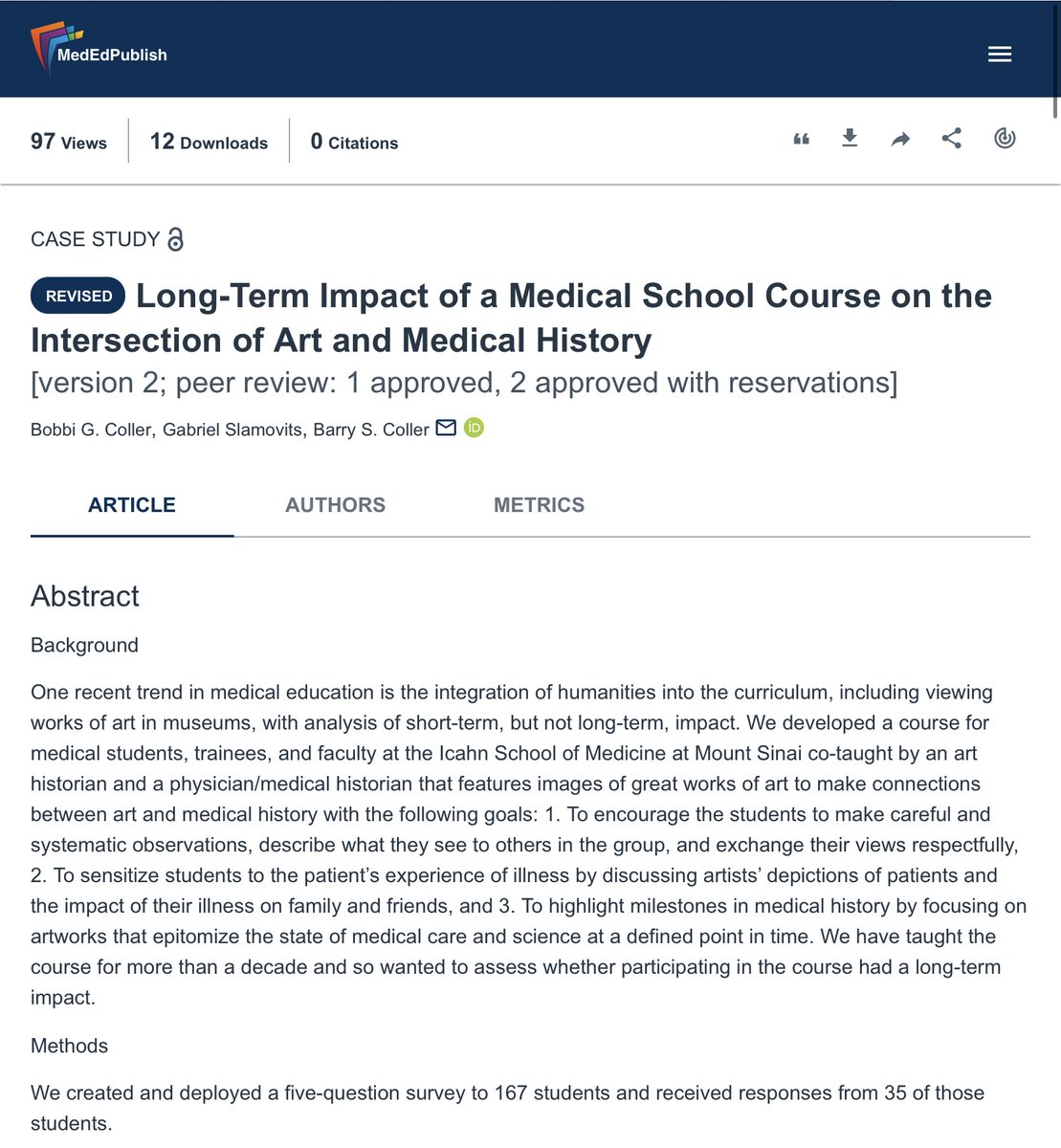 MedEdPublish's tweet image. The #AMEE2024 conference theme was develop your educational career : connect, grow and inspire.

Be #inspired by the latest #MedEdPublish article on how the intersection of art and medical history deepens empathy, observation, and holistic patient care. 

ow.ly/YfR550TbrWW