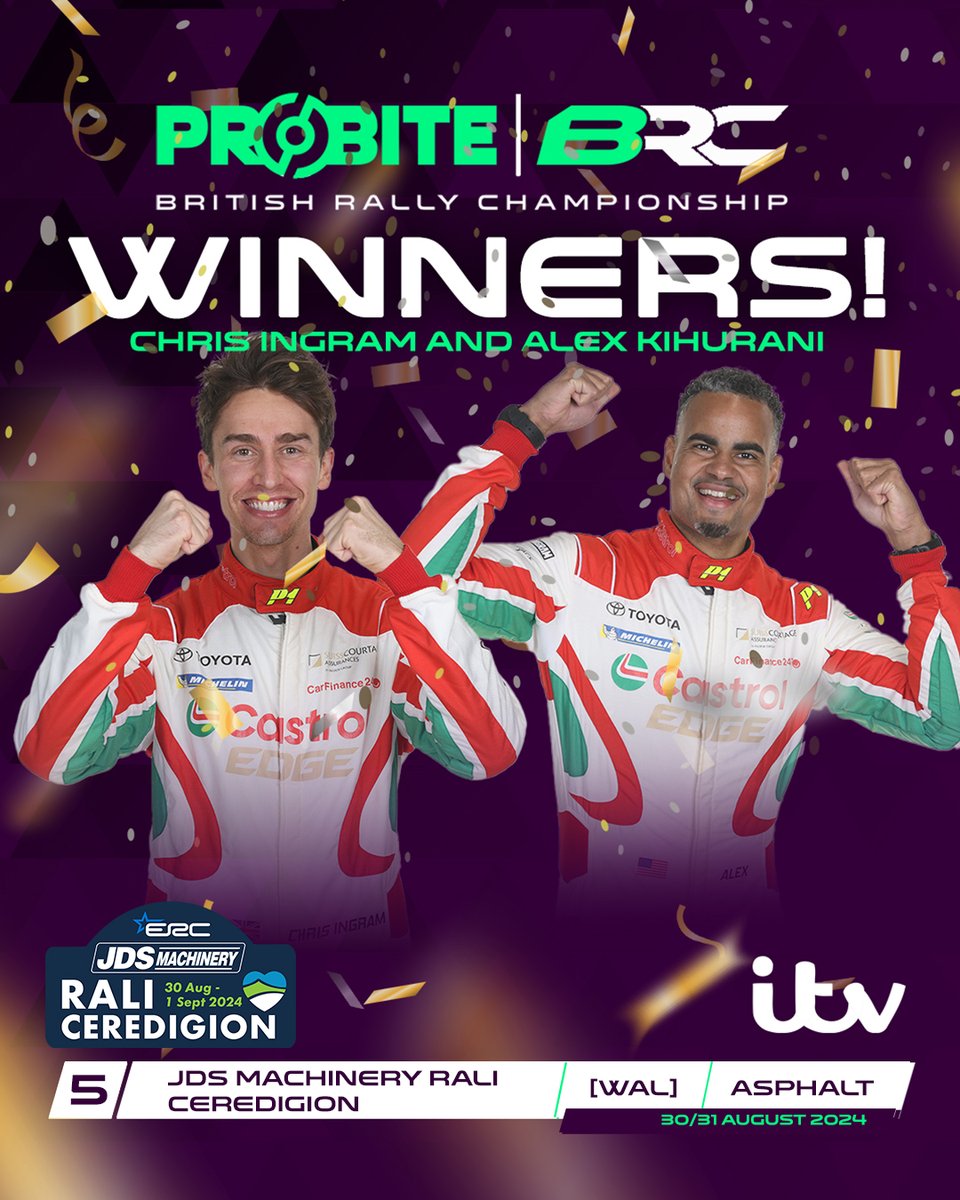 ☝️Round 5 - <a href="/Rali_Ceredigion/">Rali Ceredigion</a> Winners!

A strong performance from Chris Ingram and Alex Kihurani see them take the opening round of the weekend! 

Their third win of the season! 🏆🏆🏆
First win for the Toyota on Tarmac in the BRC 🥇

Round 6 🔜 Tomorrow

#BRC #BRCRally