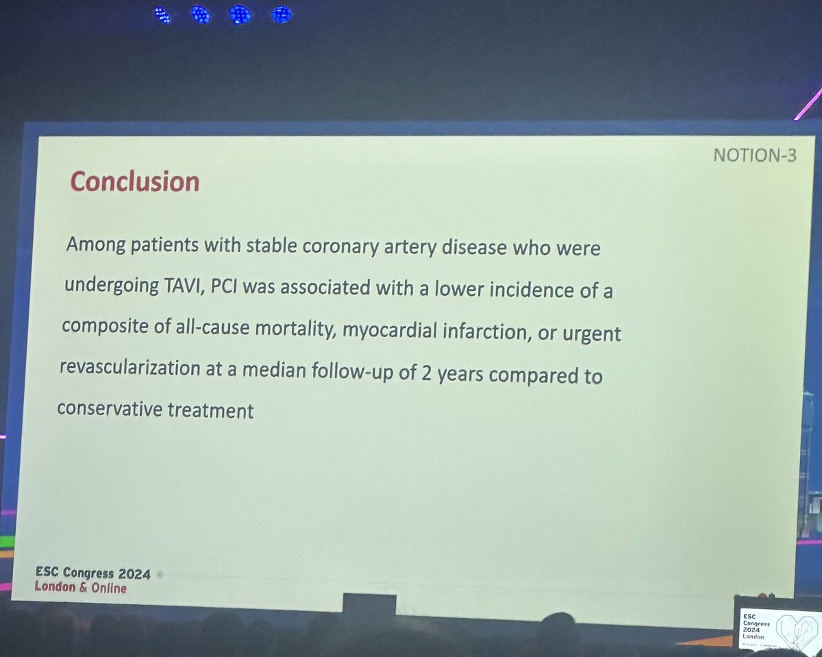 sabeedak1's tweet image. #NOTION3 : PCI in TAVR 
⬇️ incidence of comp of all cause mortality , MI, urg revasc 2 yrs

#COMPLETE TAVR results awaited 👀
 #ESCCongress