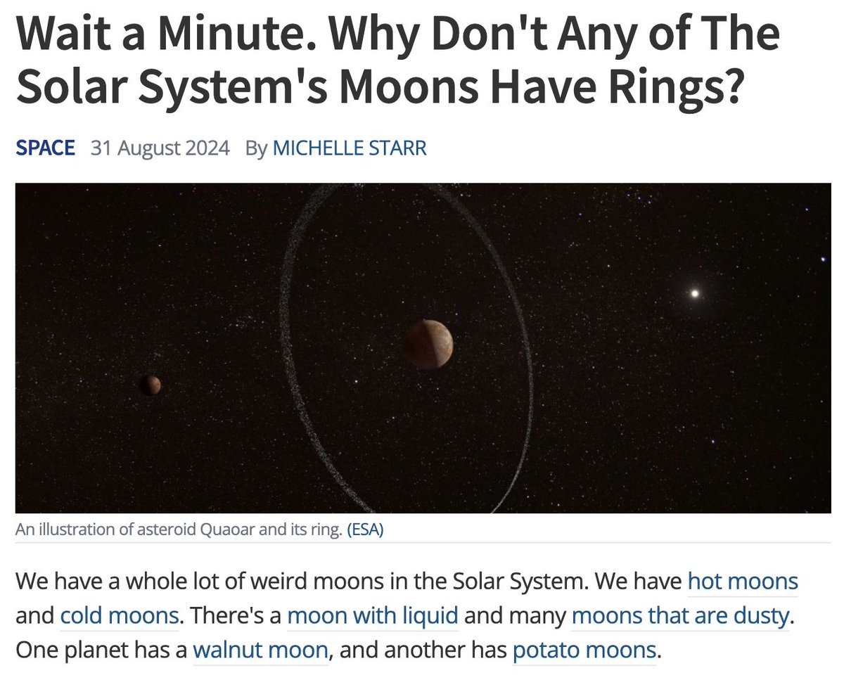 El portal <a href="/ScienceAlert/">ScienceAlert</a> destacó nuestro estudio 🤩
Mario Sucerquia, astrofísico de @IPAG_fr, <a href="/UAI_VINA/">UAI - Viña del Mar</a>  y NPF, comenta por qué las lunas del Sistema Solar no tienen anillos 🌔🪐
También participaron del NPF Jorge Cuadra <a href="/ArtesLiberalUAI/">Artes Liberales UAI</a> y Matías Montesinos <a href="/FisicaUTFSM/">Departamento de Física USM</a>