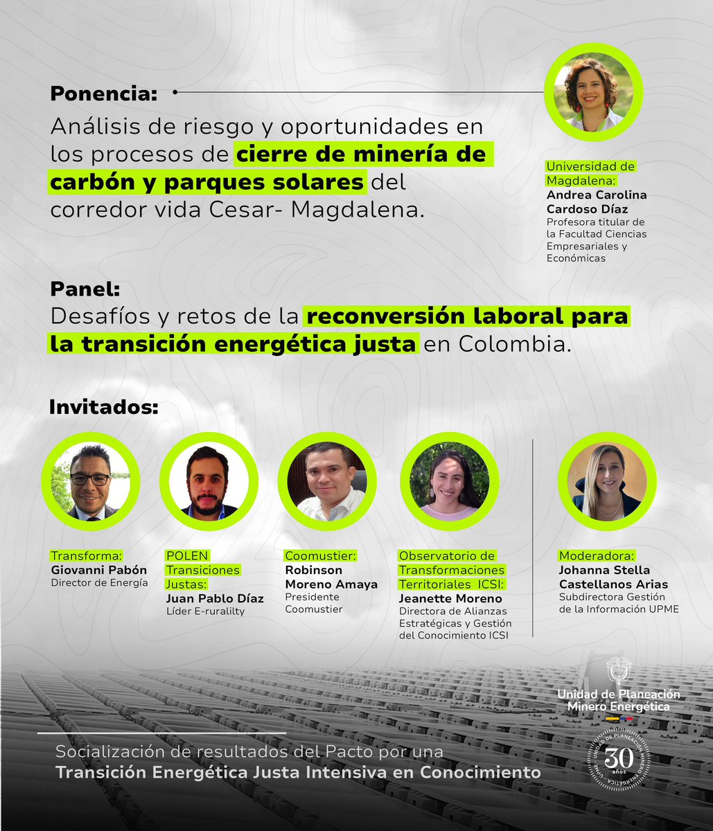 Te invitamos a participar en nuestro #WebinarUPME sobre "Reconversión Laboral y Economía Circular para la Transición Energética Justa en Colombia."🇨🇴

Conéctate y únete a la conversación 👉 youtube.com/watch?v=KT91Ik…